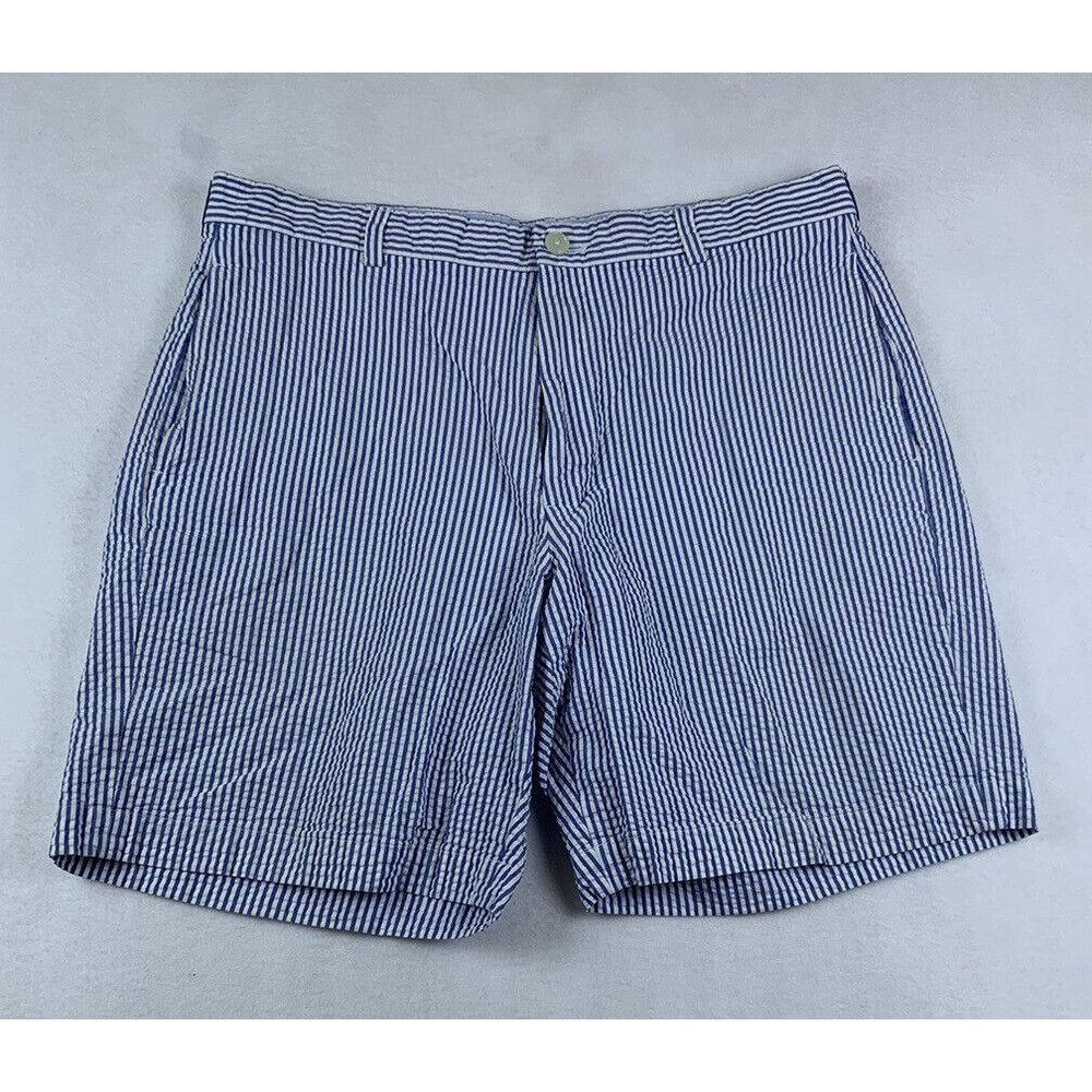 Brooks Brothers Mens Shorts 38 Genuine Seersucker Chino 8" Inseam Blue Striped